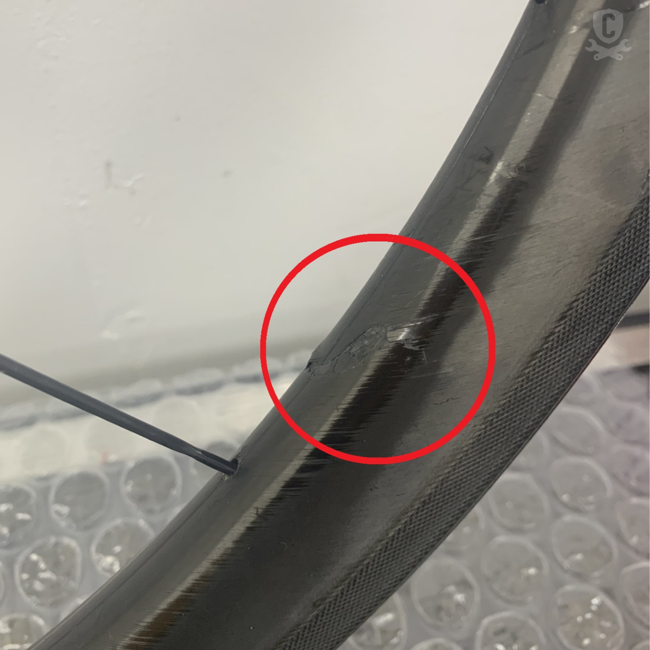 Reprofiled surface of steerer tube after repair
