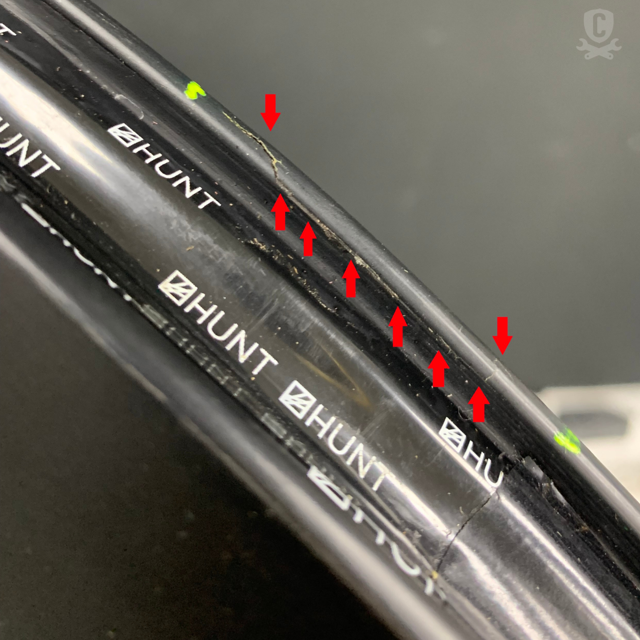 Reprofiled surface of steerer tube after repair
